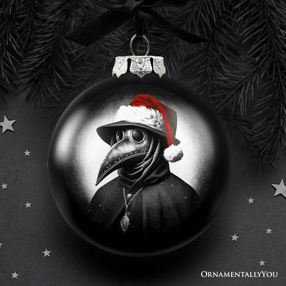 Plague Doctor Christmas Spooky Portrait Glass Ornament
