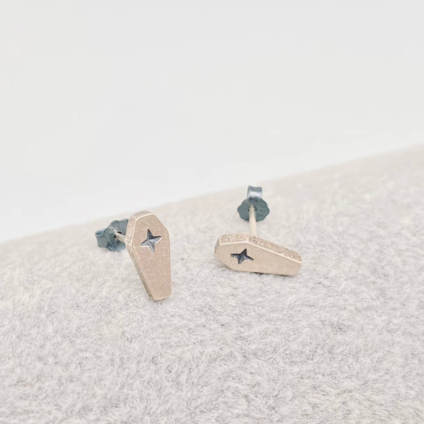 S925 Sterling Silver Coffin Ear Studs