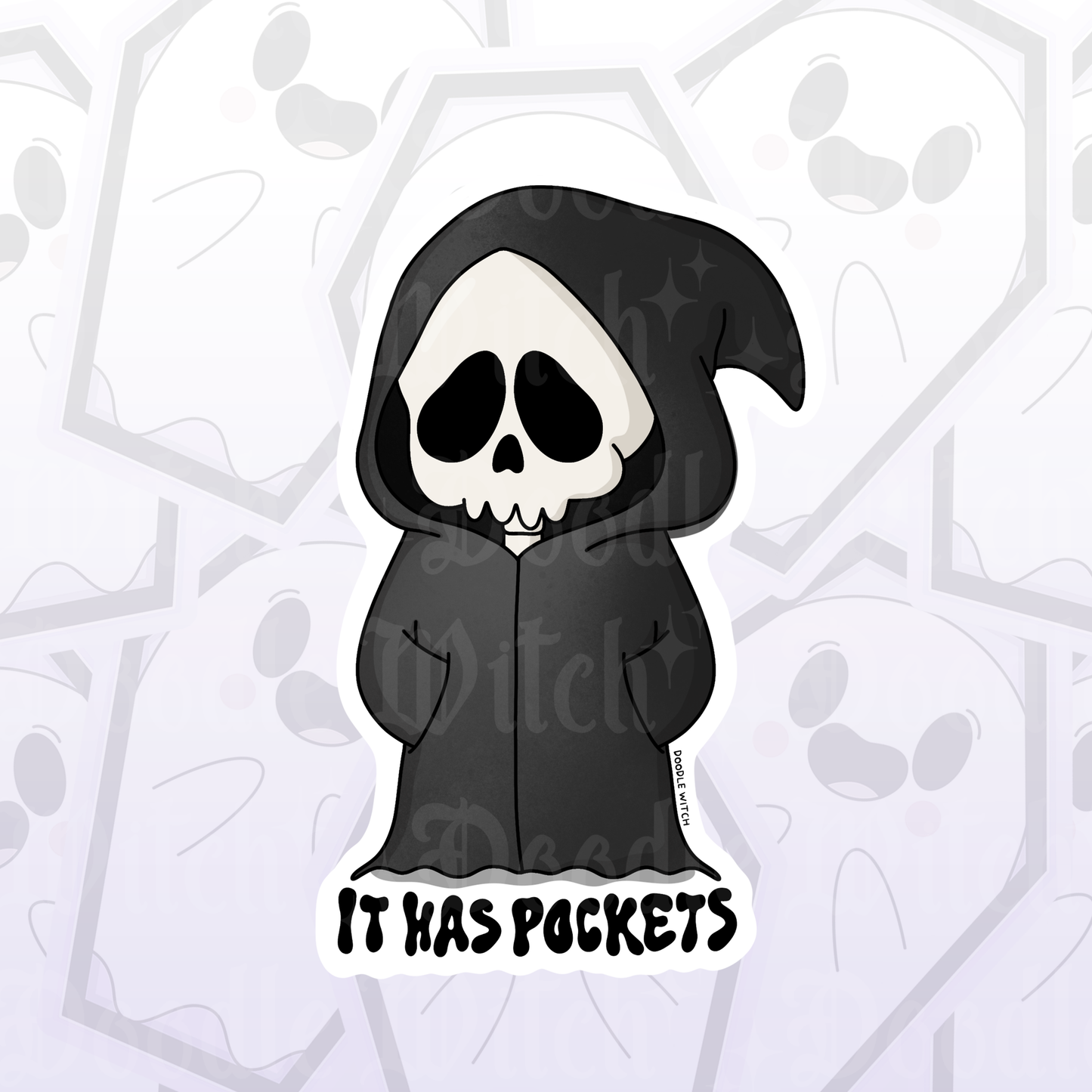 It has pockets Grim Reaper Goth Alt sticker