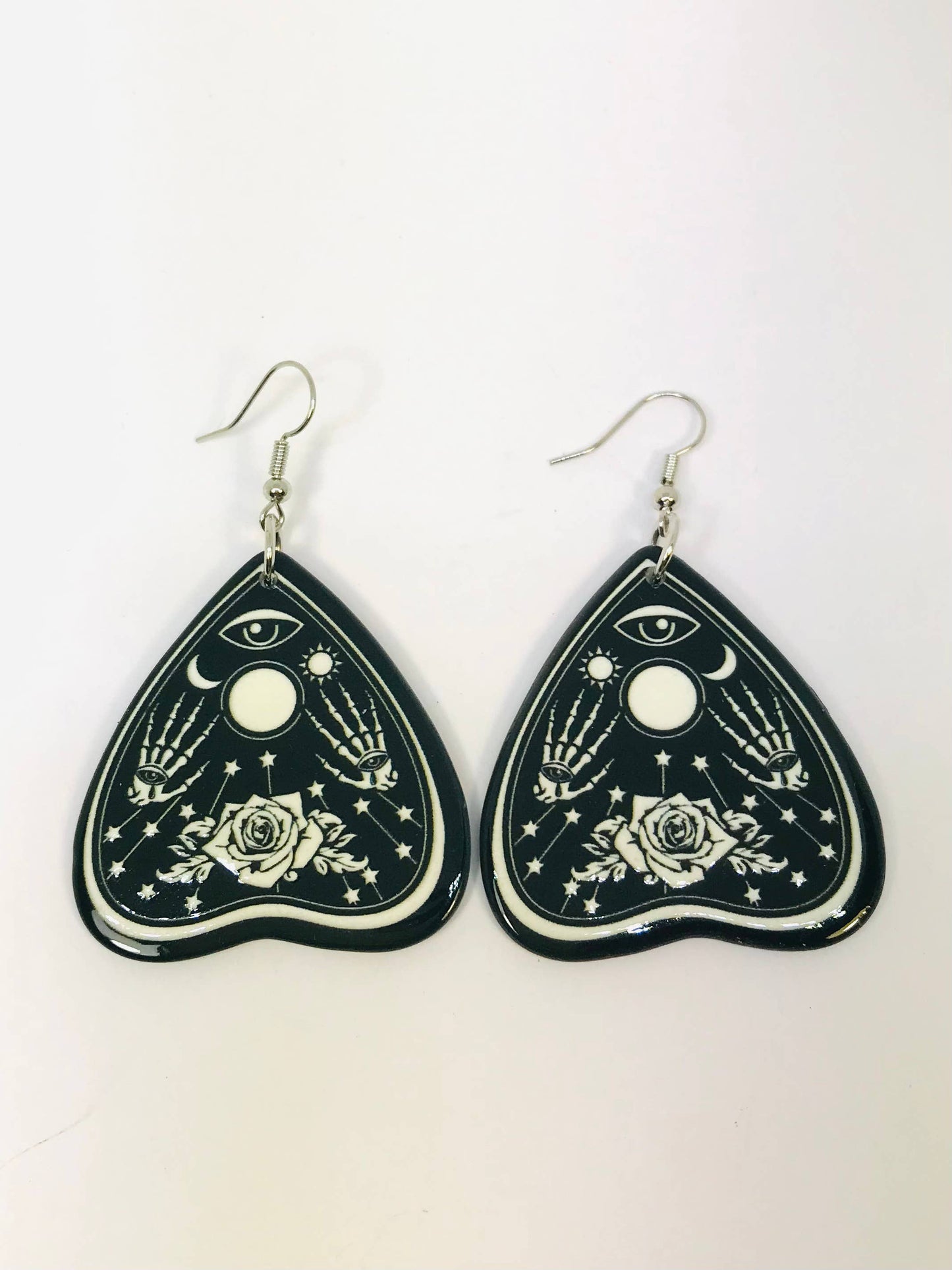 Acrylic Ouija Skull Rose Psychic Earrings