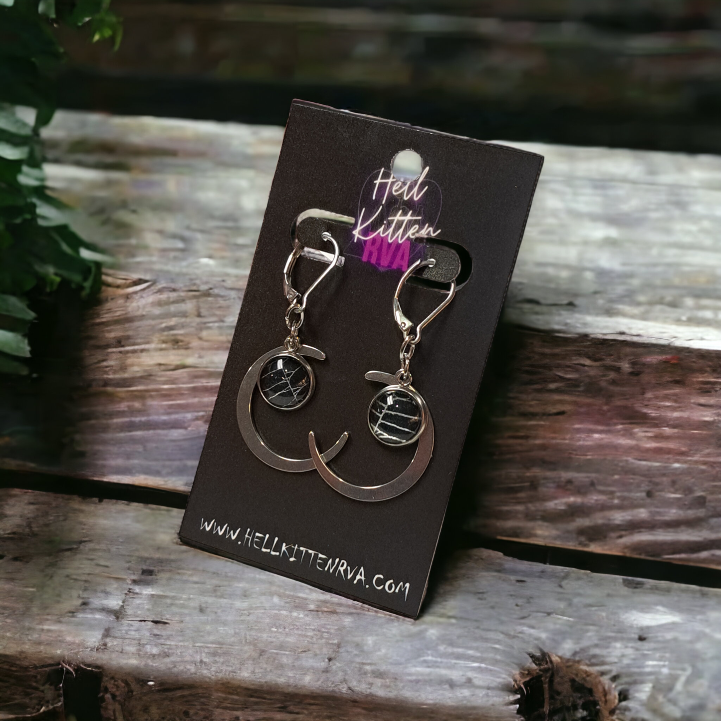 Real Spiderweb Silver Moon Earrings