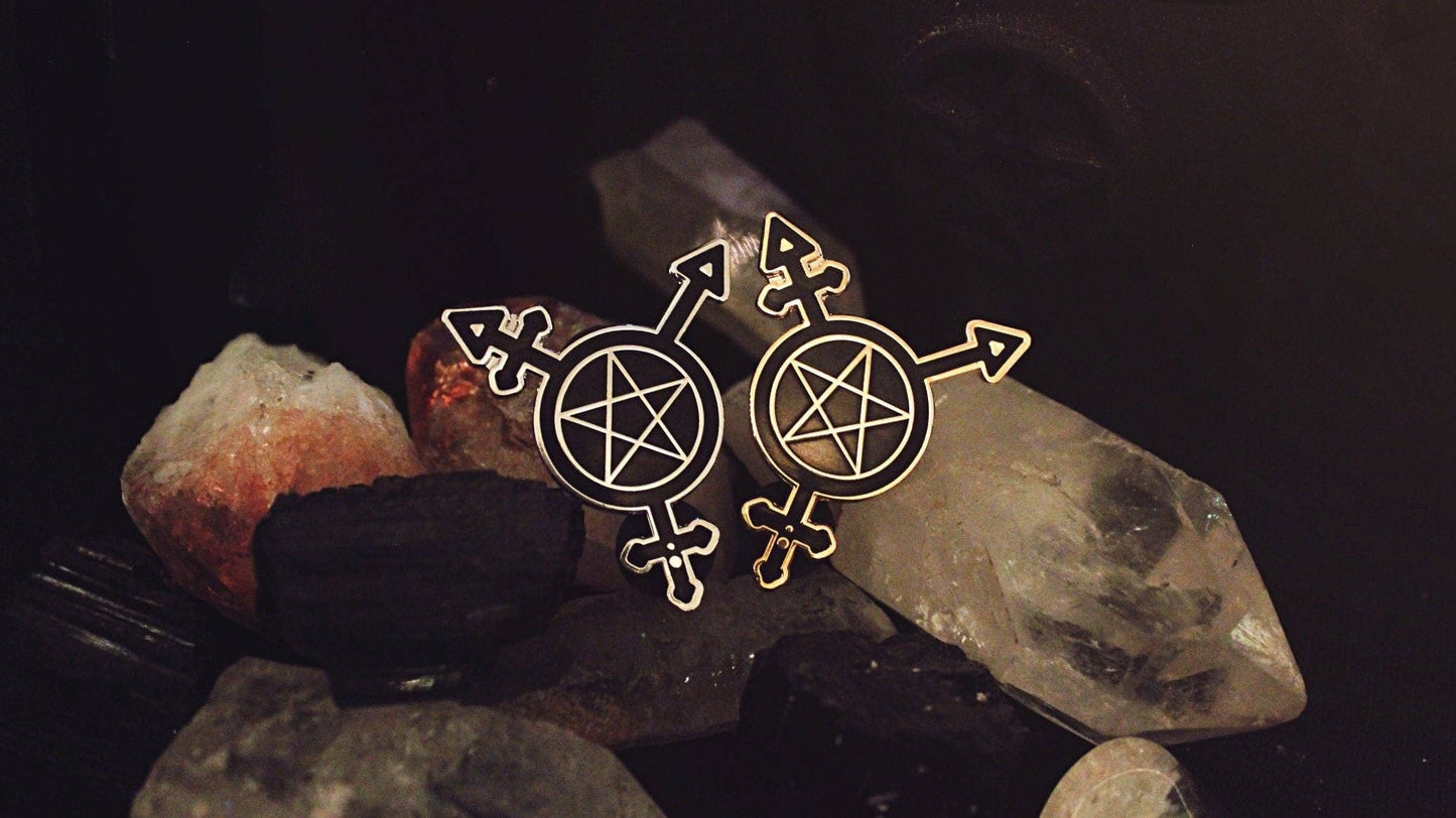 Trans Symbol Pentacle Pin: Gold