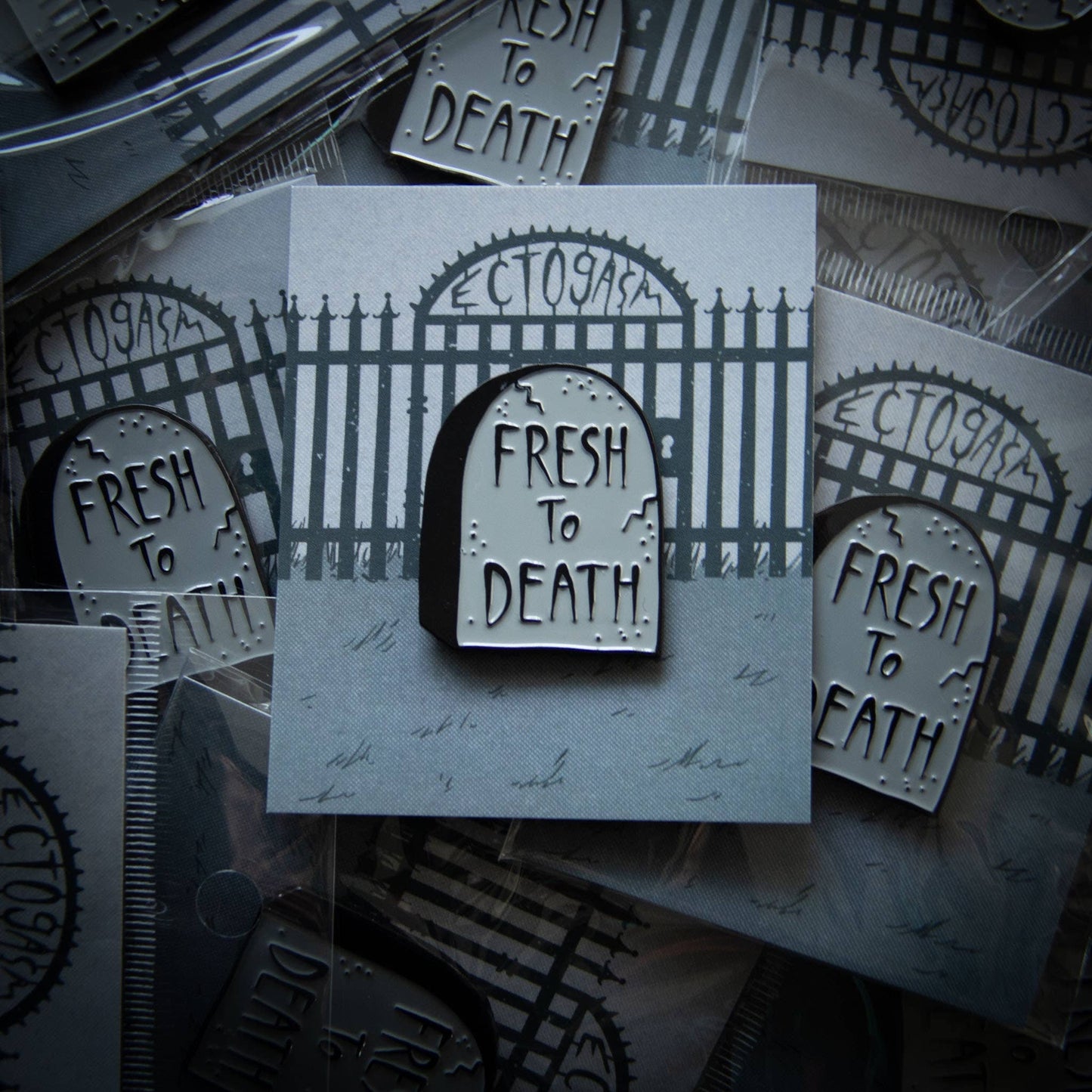 "Fresh to Death" Tombstone Enamel Pin