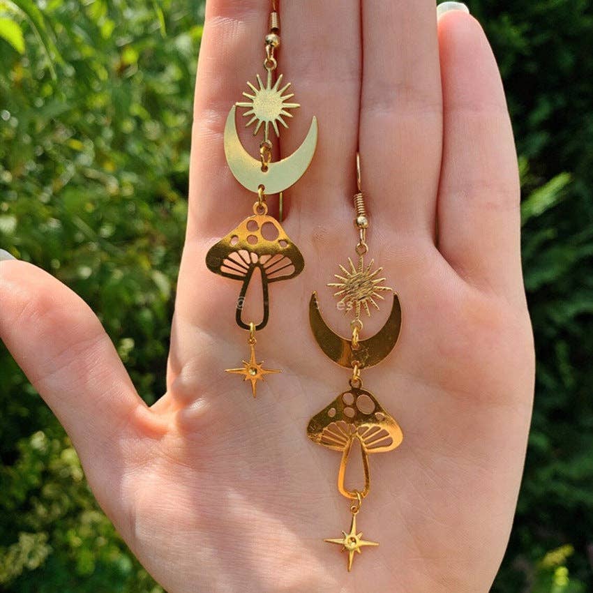 Bohemian Moon Mushroom Earrings