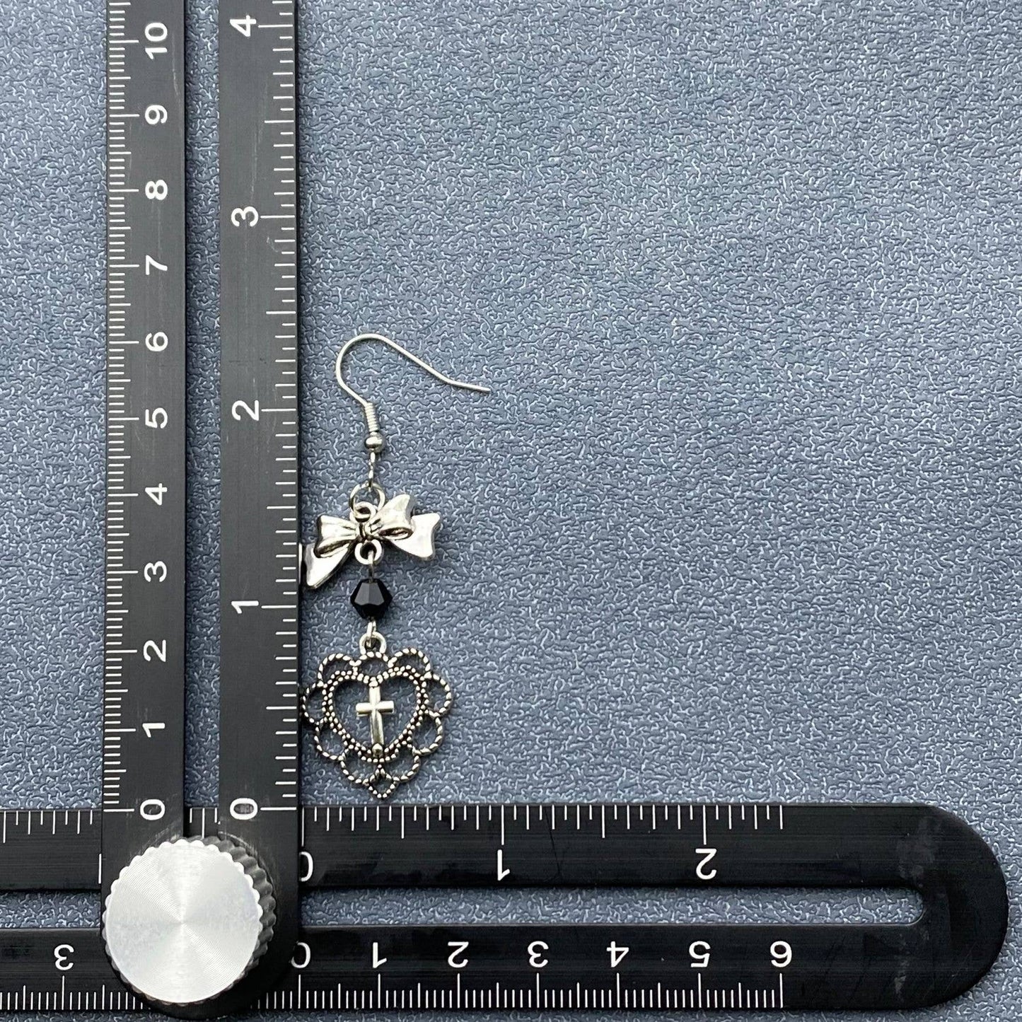 Gothic Cross Heart Bow Dangle Earrings - GT