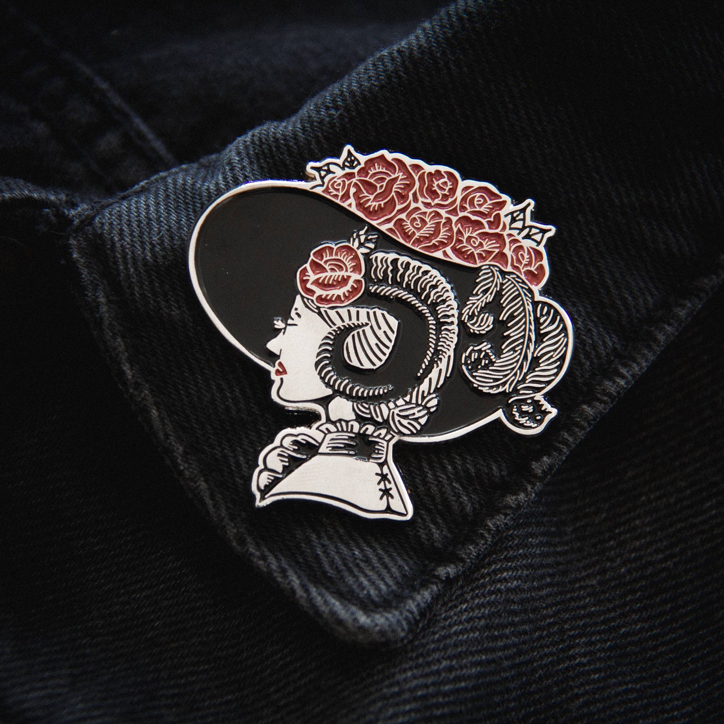 Horned Lady in Derby Hat Enamel Pin