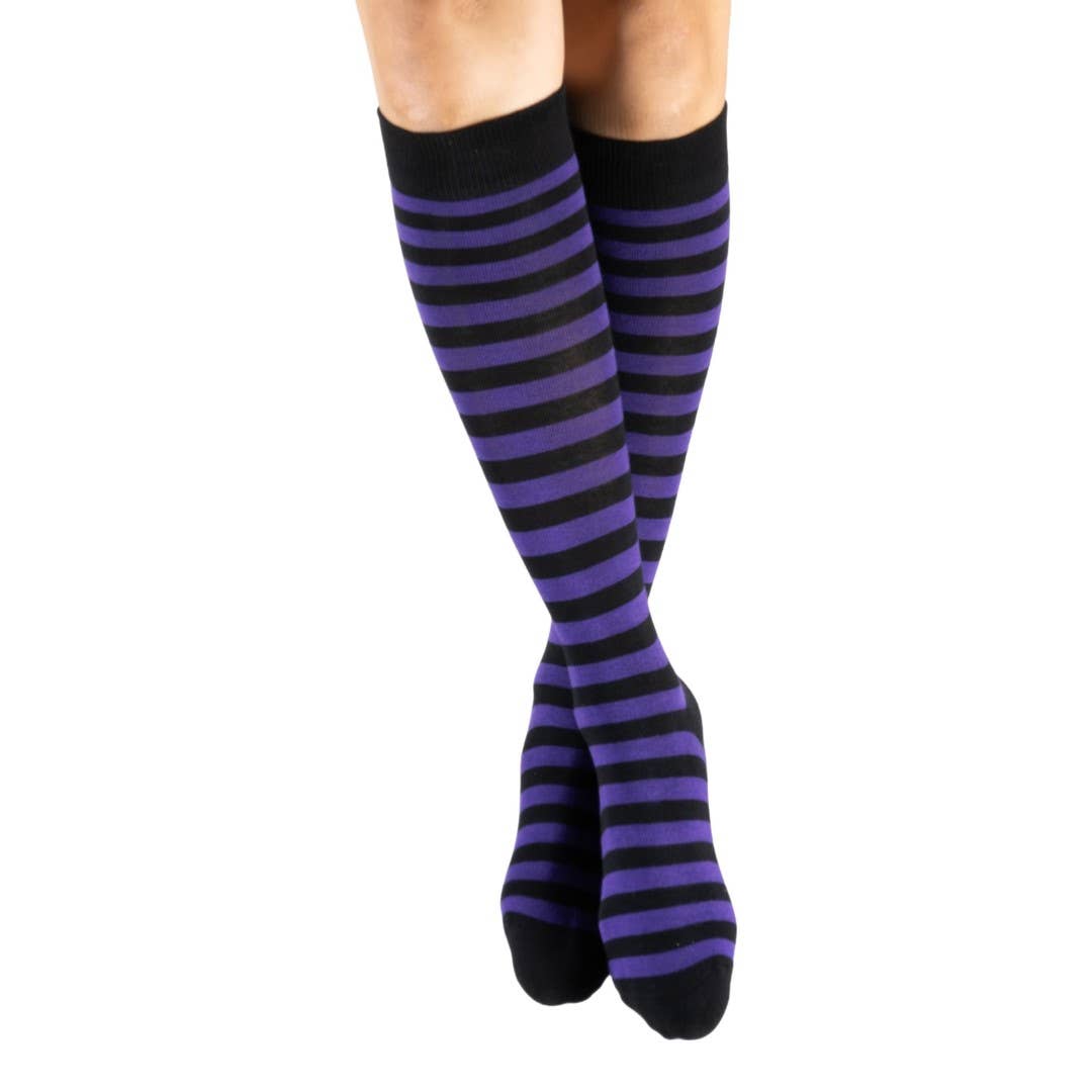 Grape and Black Stripes Knee High Socks