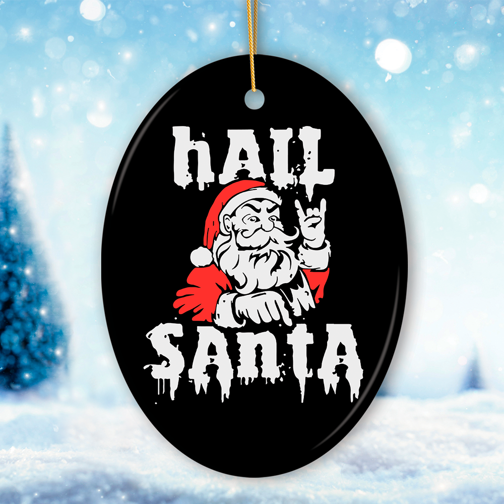 Hail Santa Heavy Metal Christmas Ornament, Emo Goth Rockstar