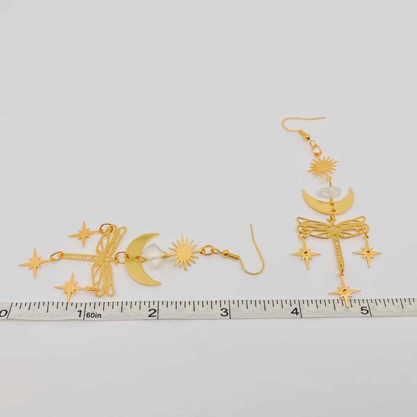 Golden Dragonfly Pendant Earrings