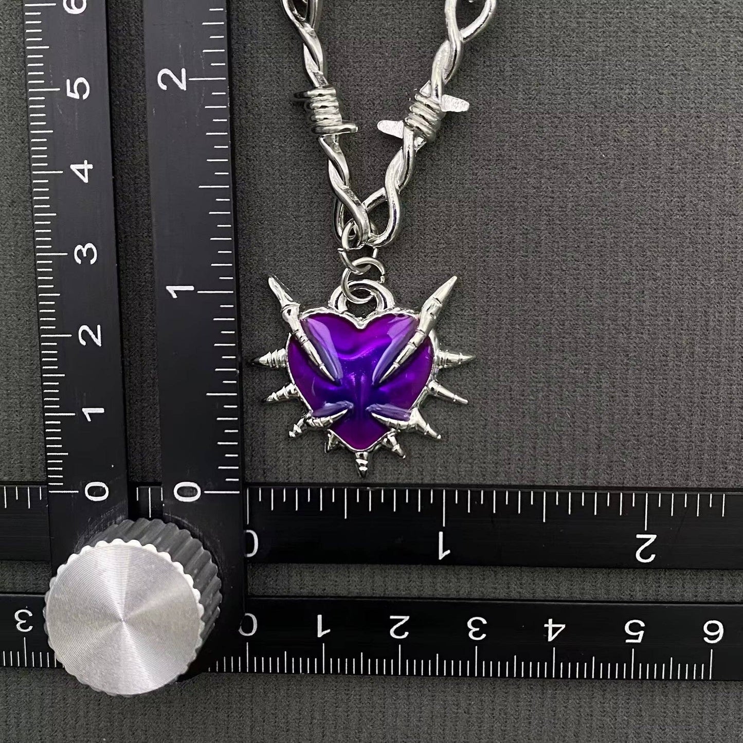 Gothic Purple Thorns Heart Dagger Charm Necklace - GT