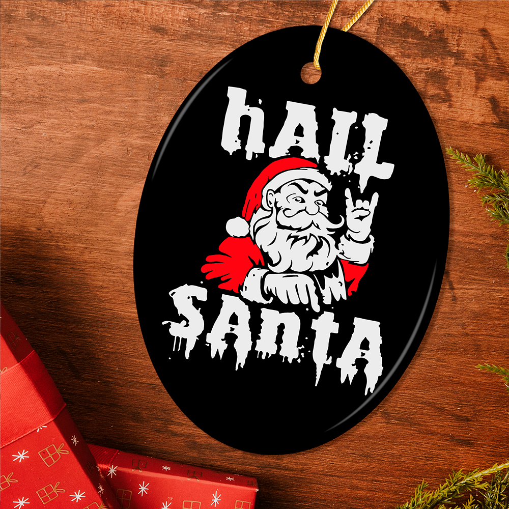 Hail Santa Heavy Metal Christmas Ornament, Emo Goth Rockstar