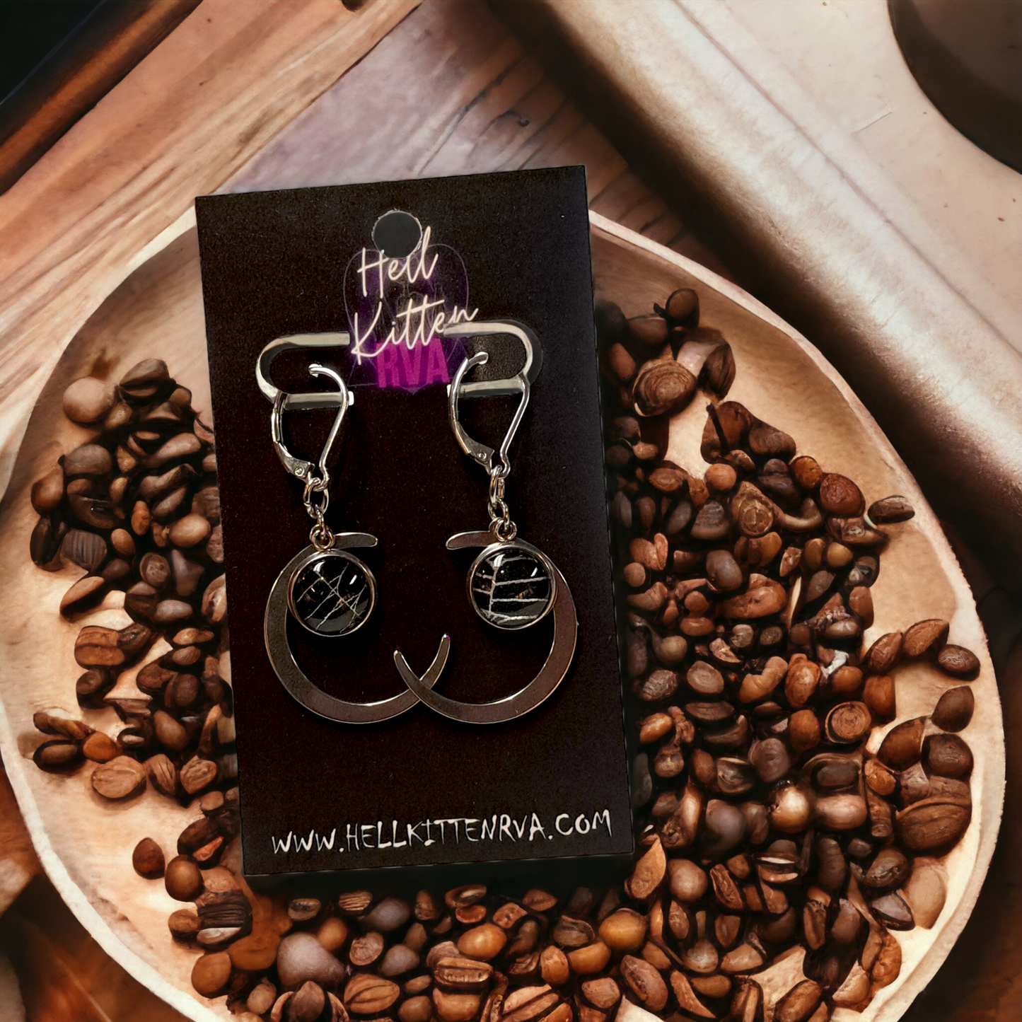 Real Spiderweb Silver Moon Earrings