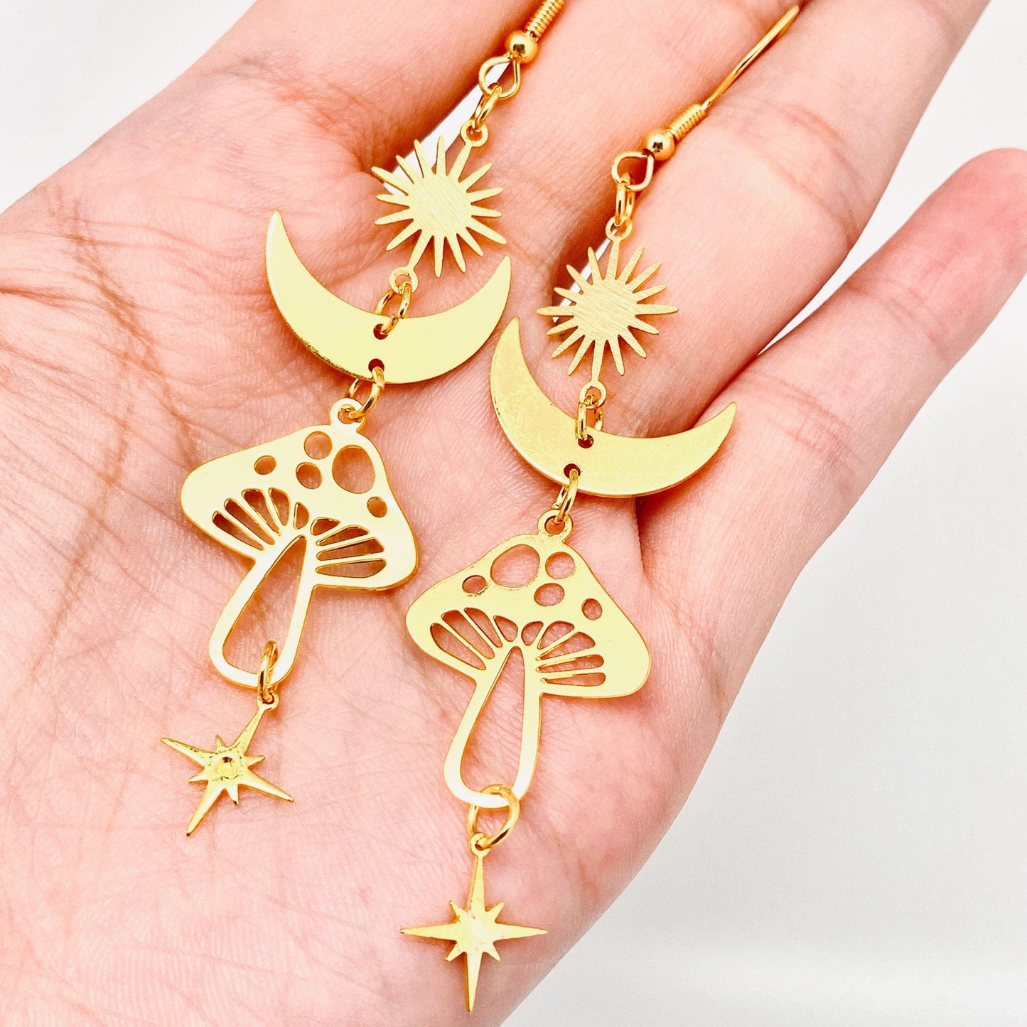 Bohemian Moon Mushroom Earrings