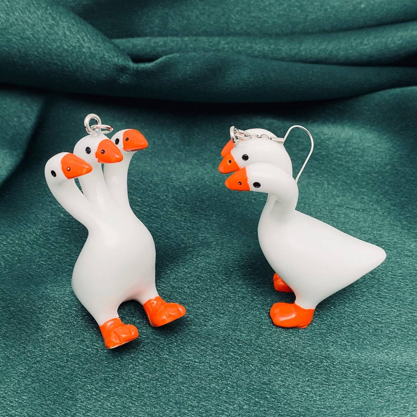 Funny Three Head Goose Pendant Earring Creative Jewelry