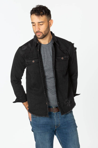 Distressed Black Denim Shirt