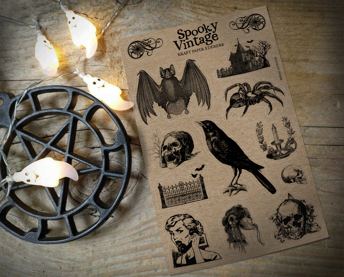 Vintage Spooky Kraft Sticker Sheet - Halloween Horror Creepy
