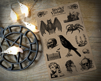 Vintage Spooky Kraft Sticker Sheet - Halloween Horror Creepy