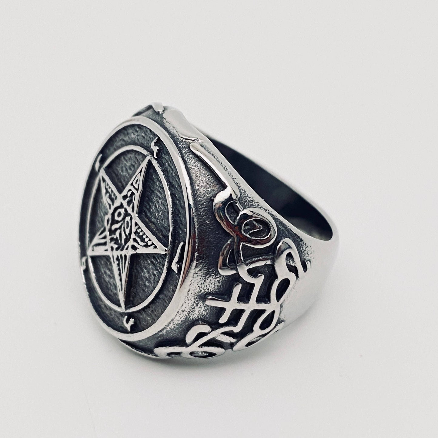 Devil Satan Pentagram Stainless Steel Ring - MJ/MR