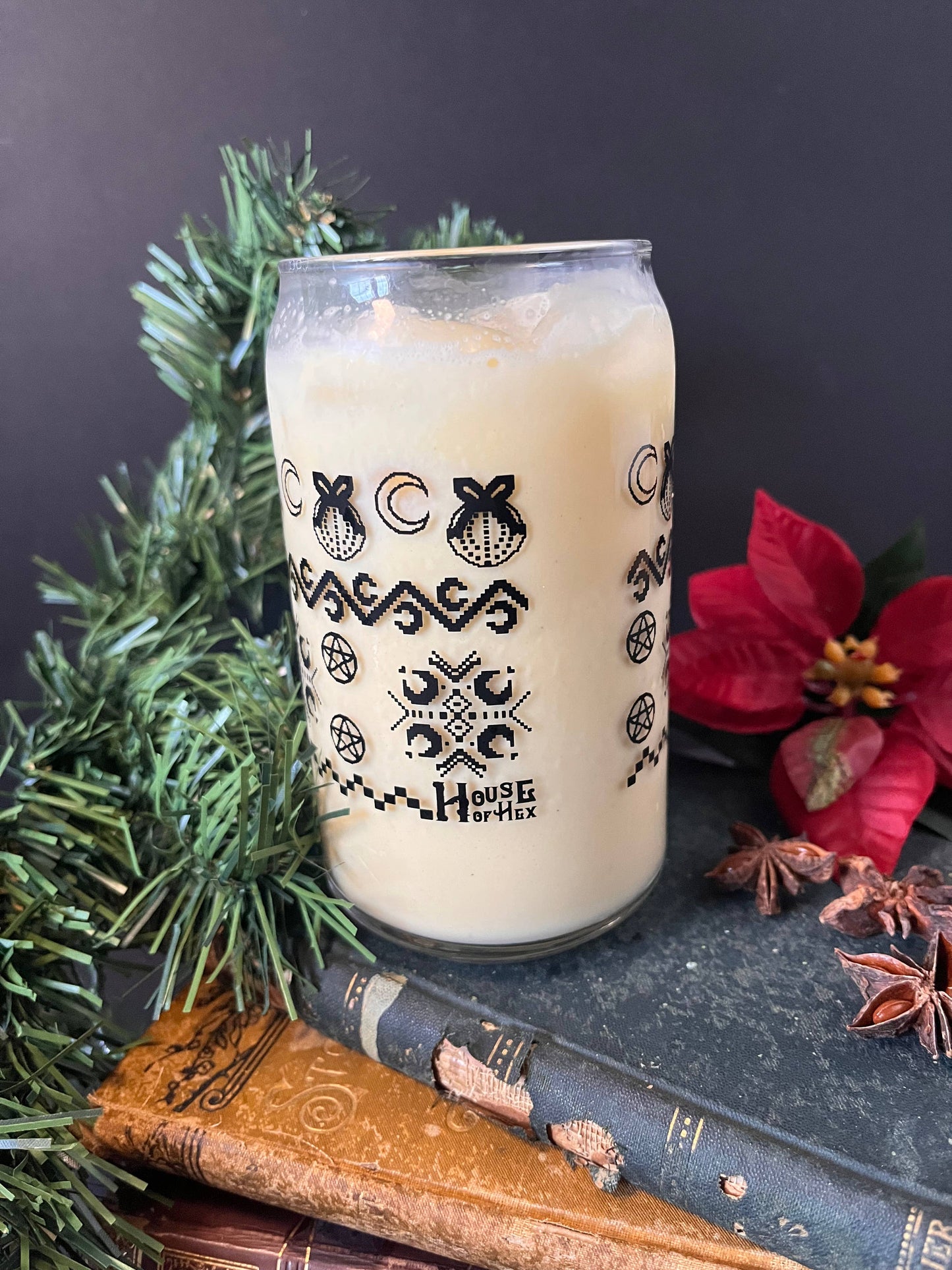 Yule Can Glass | drinkware | yule | glass straw | Christmas
