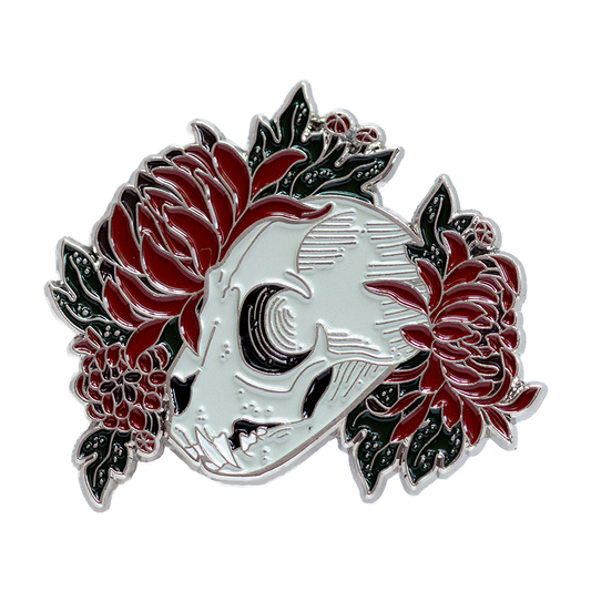 Cat Skull With Flowers Enamel Pin