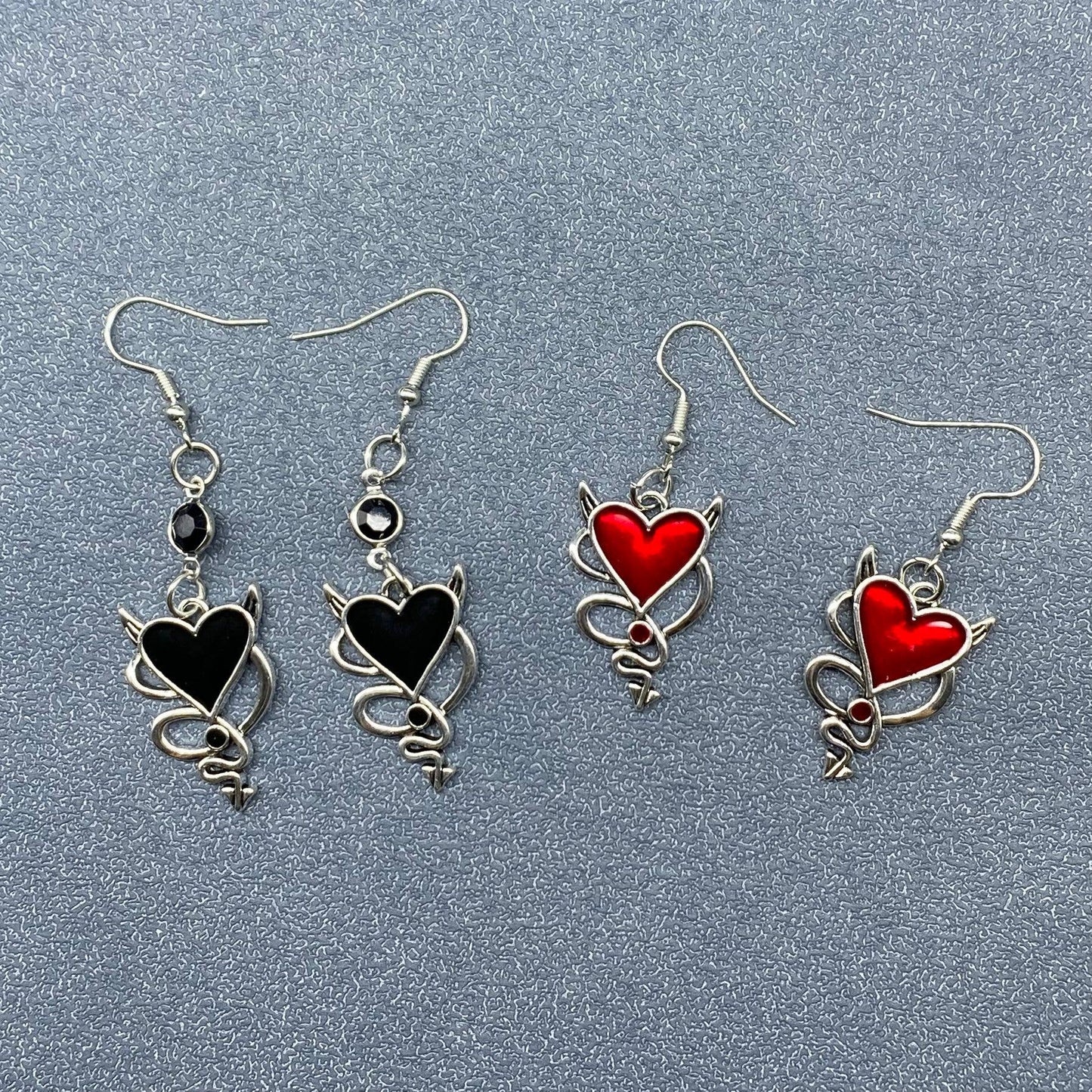 Gothic Style Demon Heart Dangle Earrings - GT