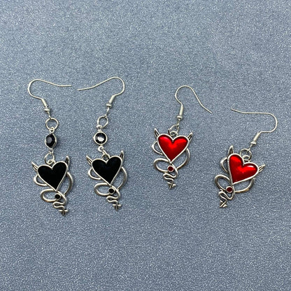 Gothic Style Demon Heart Dangle Earrings - GT