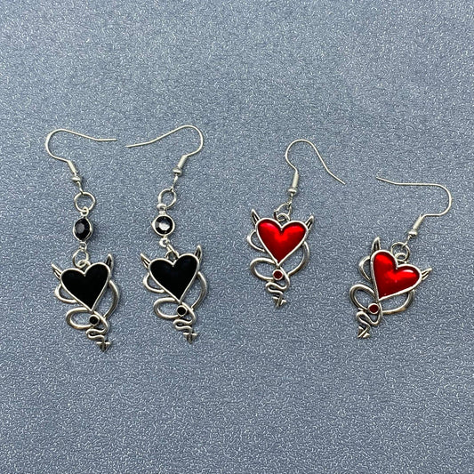 Gothic Style Demon Heart Dangle Earrings - GT