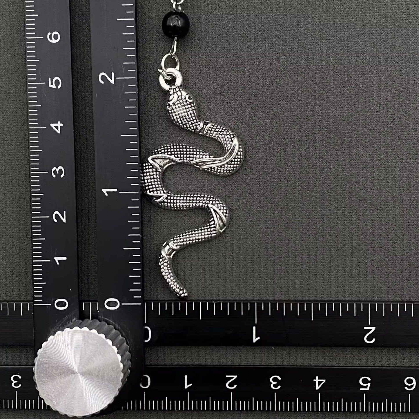 Snake Pendant Black Glass Beaded Y-shaped Necklace - GT