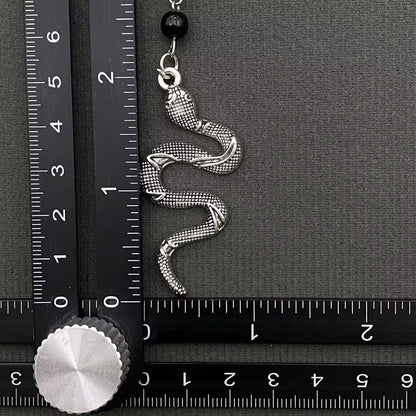 Snake Pendant Black Glass Beaded Y-shaped Necklace - GT
