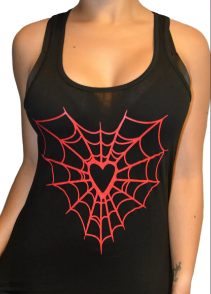 HEART WEB Graphic Print Spider Web Racerback Tank Top
