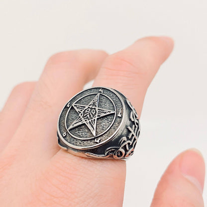 Devil Satan Pentagram Stainless Steel Ring - MJ/MR