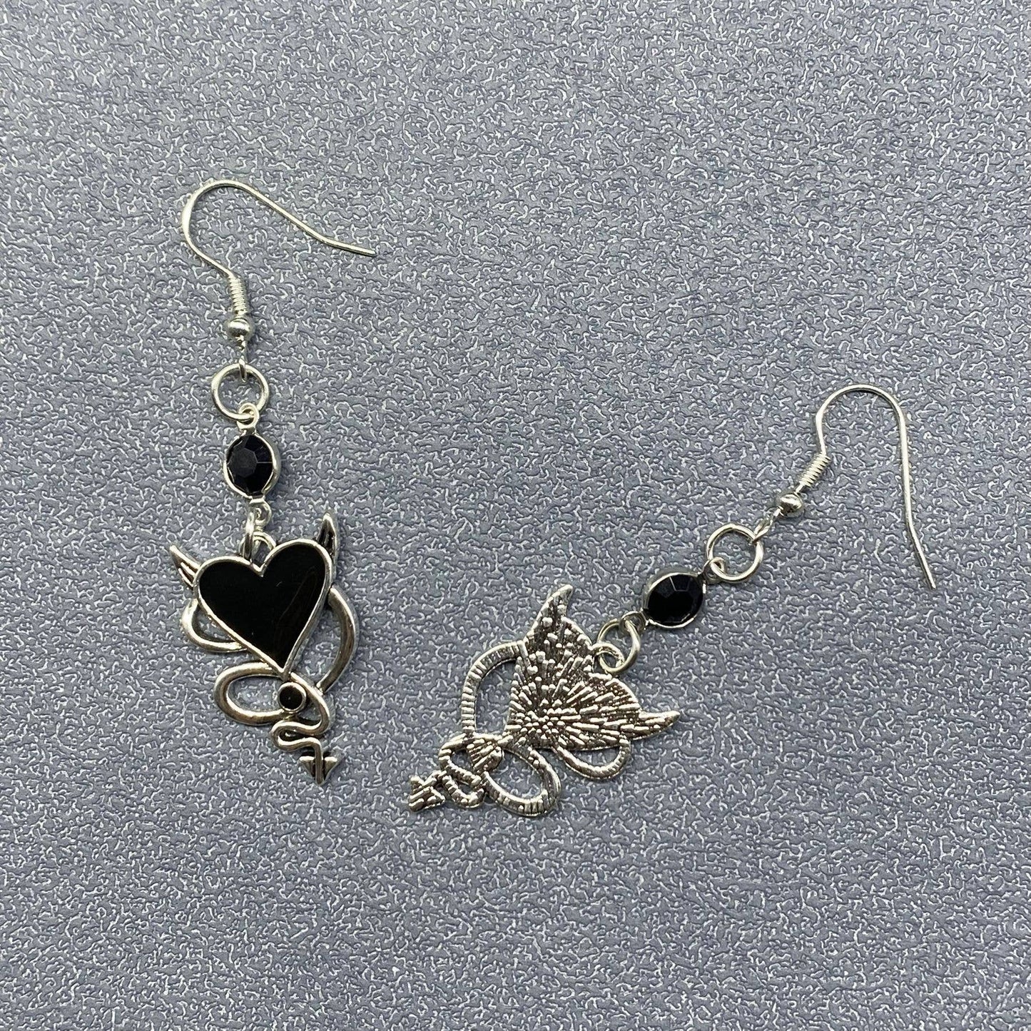 Gothic Style Demon Heart Dangle Earrings - GT