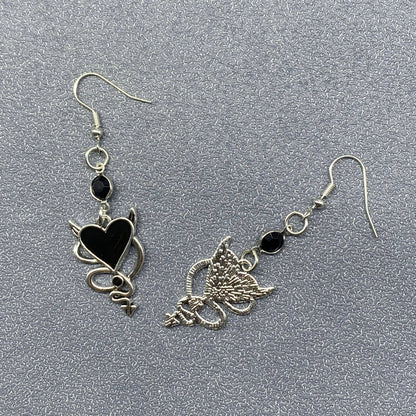 Gothic Style Demon Heart Dangle Earrings - GT