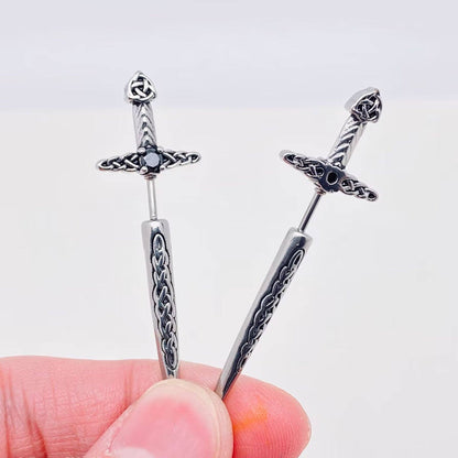 Stainless Steel Celtic Knot Sword Stud Earrings - MJ