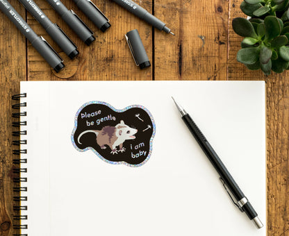 Baby Possum Glitter Sticker