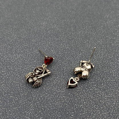 Gothic Red CZ Charm Asymmetric Sickle Death Ear Studs - GT