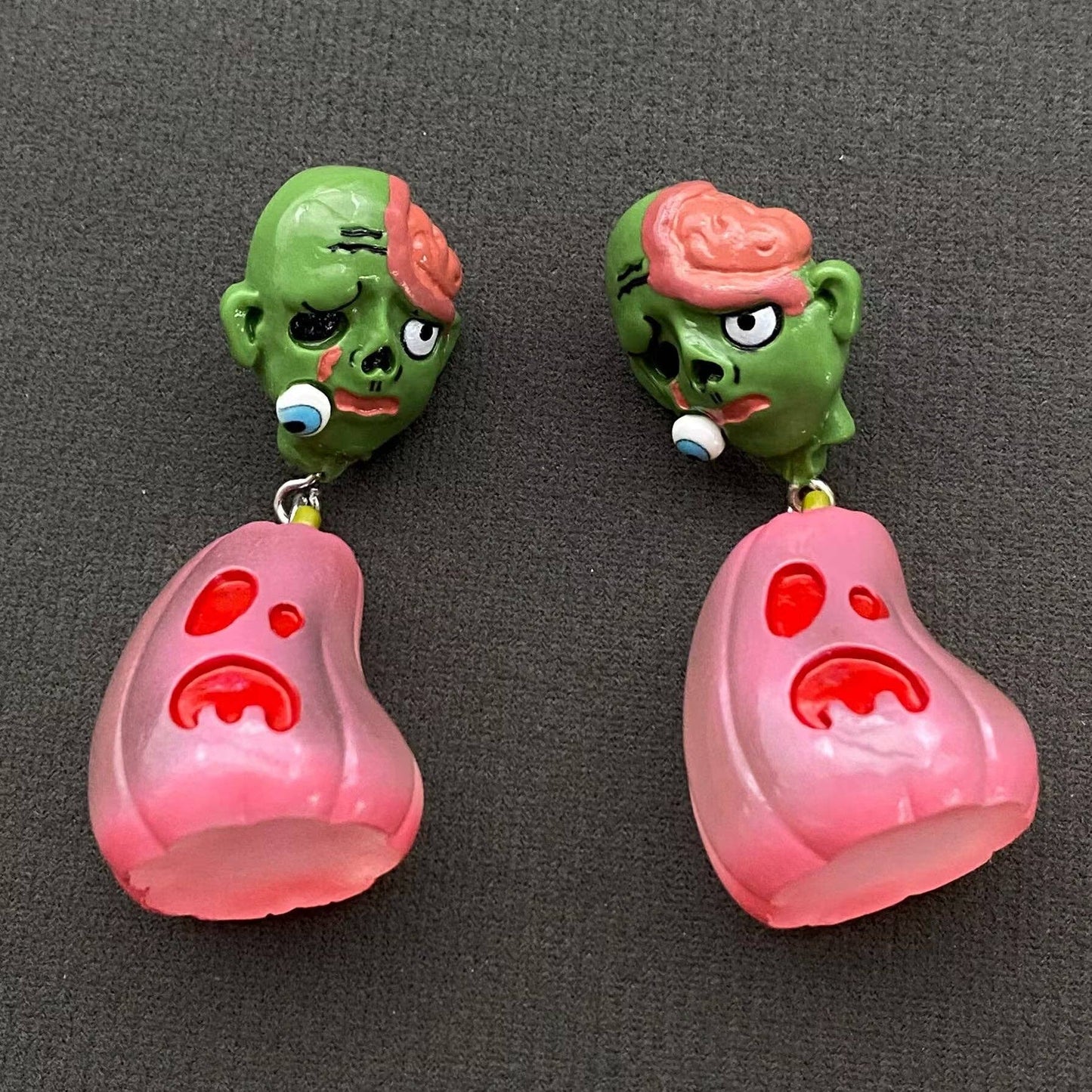 Halloween Resin Pink Pumpkin Zombie Post Earrings