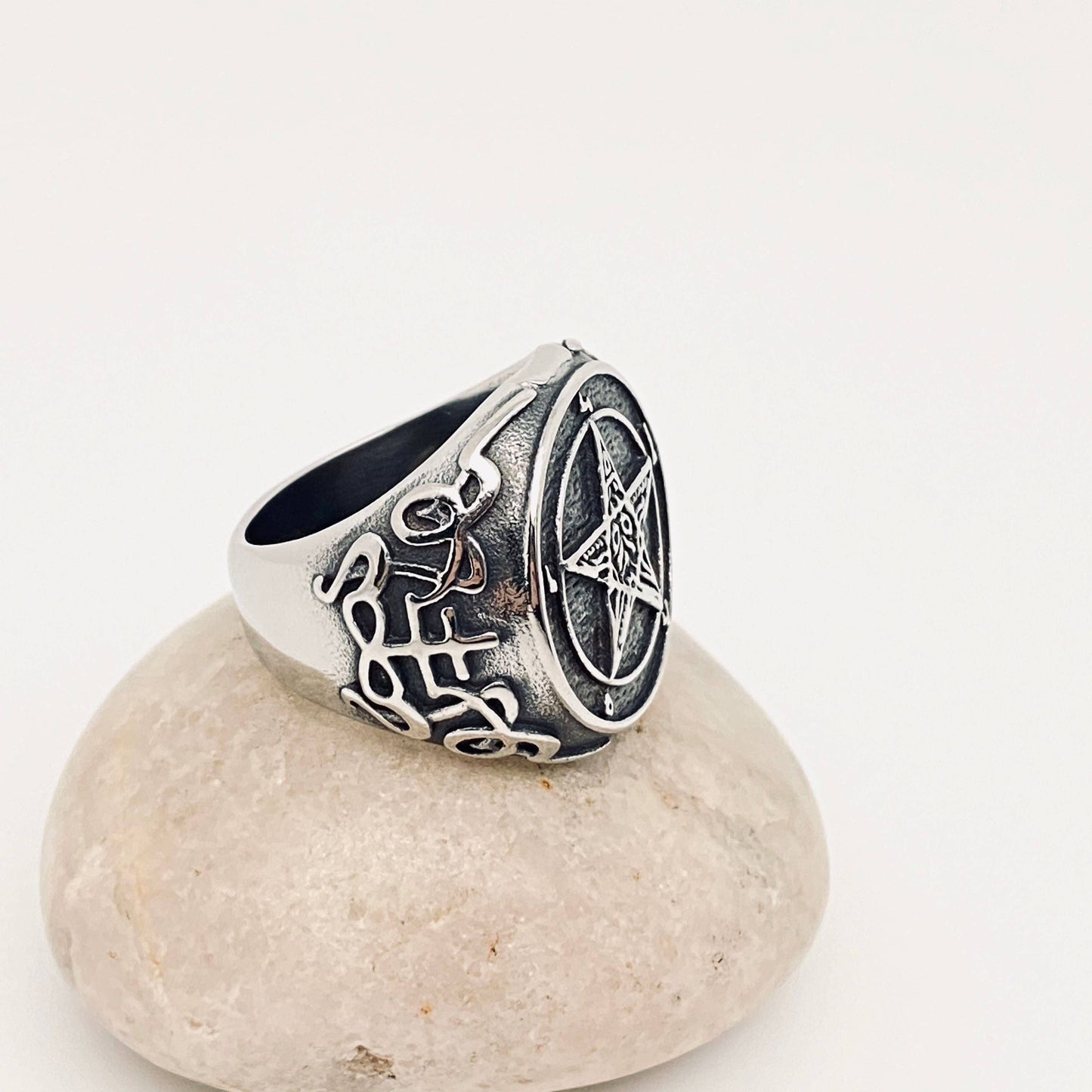 Devil Satan Pentagram Stainless Steel Ring - MJ/MR