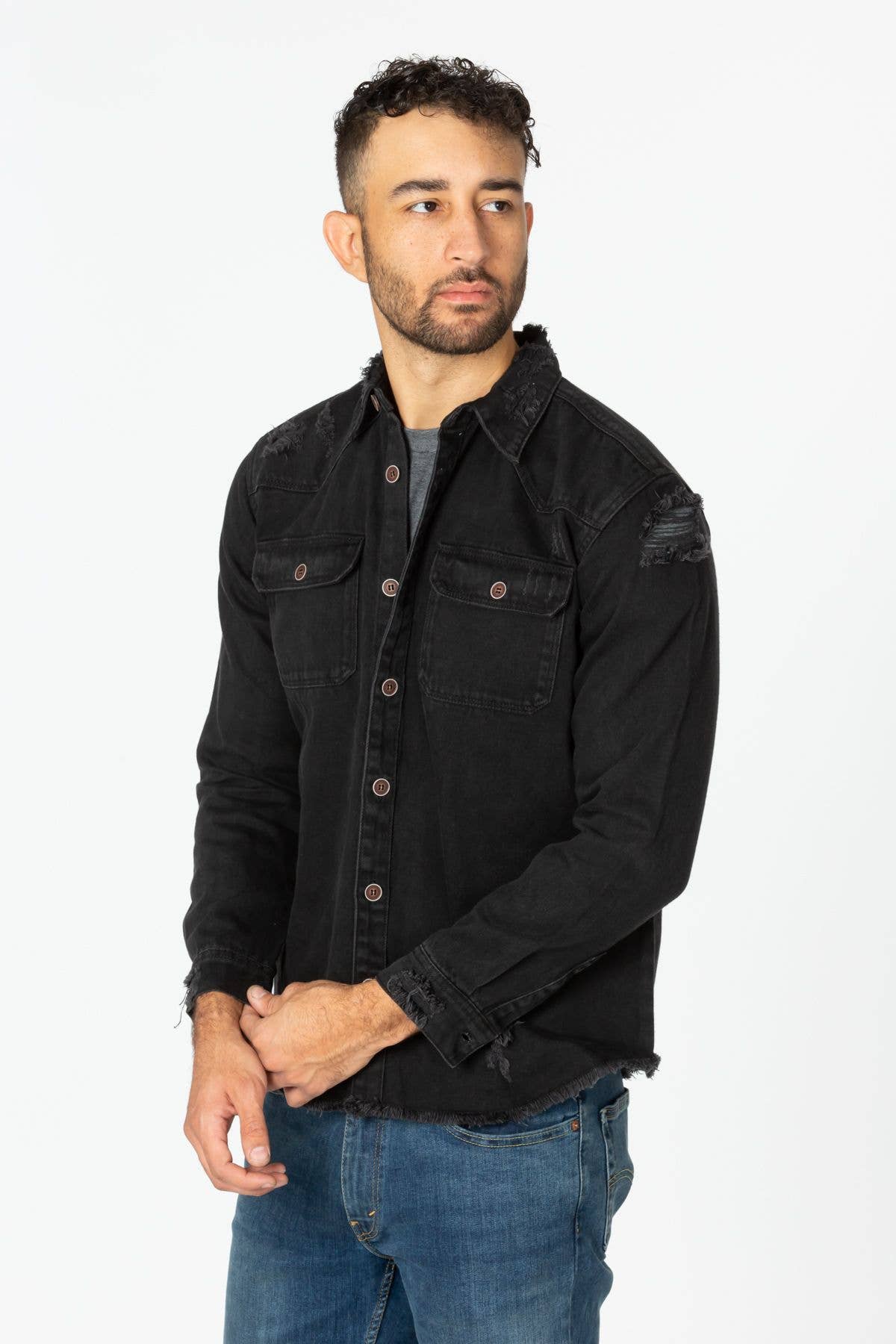 Distressed Black Denim Shirt