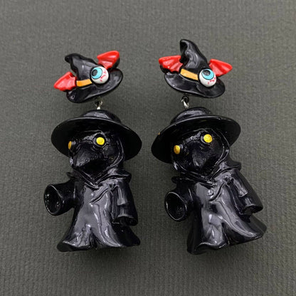 Halloween Resin Plague Doctor Dagnle Earrings