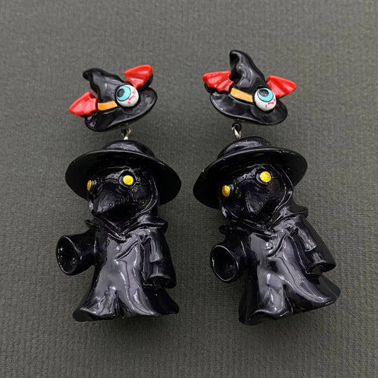 Halloween Resin Plague Doctor Dagnle Earrings