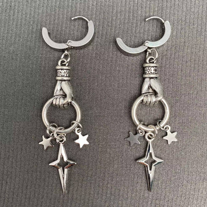 Gothic Hand Catch Star Huggie Earrings - GT