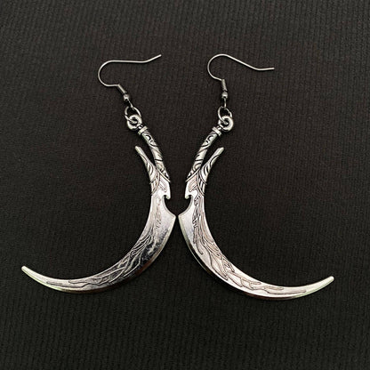 Gothic Silver Tone Sickle Dangle Earrings - GT