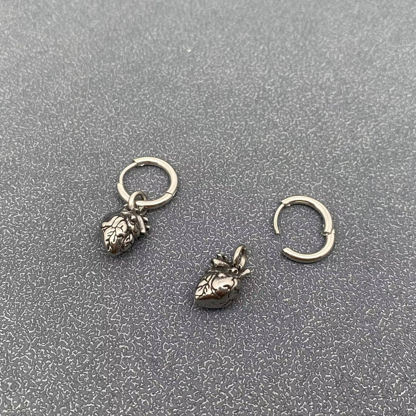Gothic Heart Charm Stainless Steel Huggie Earrings - MJ/GT
