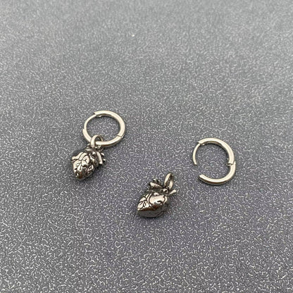 Gothic Heart Charm Stainless Steel Huggie Earrings - MJ/GT