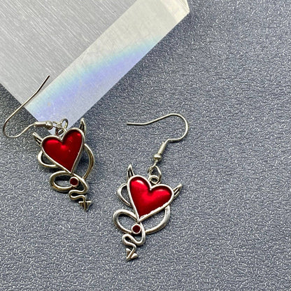 Gothic Style Demon Heart Dangle Earrings - GT