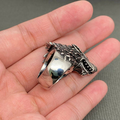 Men's Stainless Steel Wolf Head Ring - MJ/MR