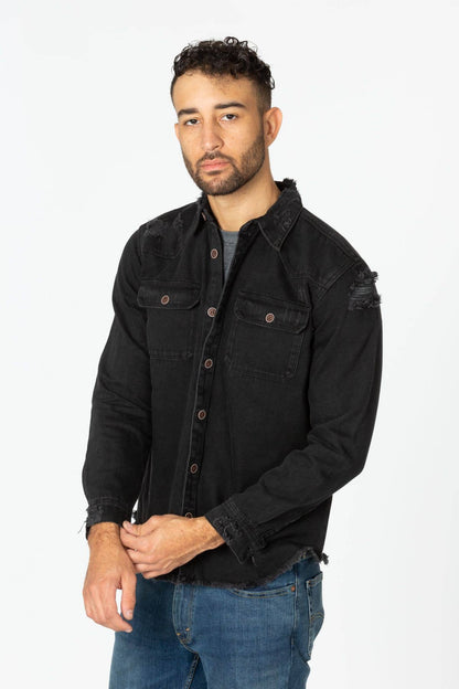 Distressed Black Denim Shirt