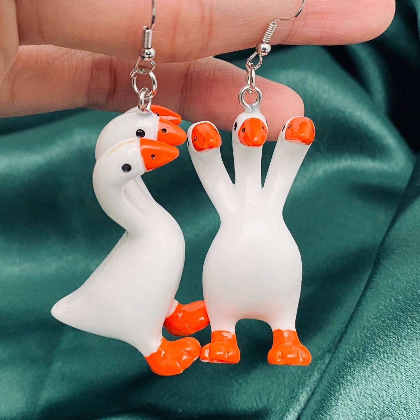 Funny Three Head Goose Pendant Earring Creative Jewelry