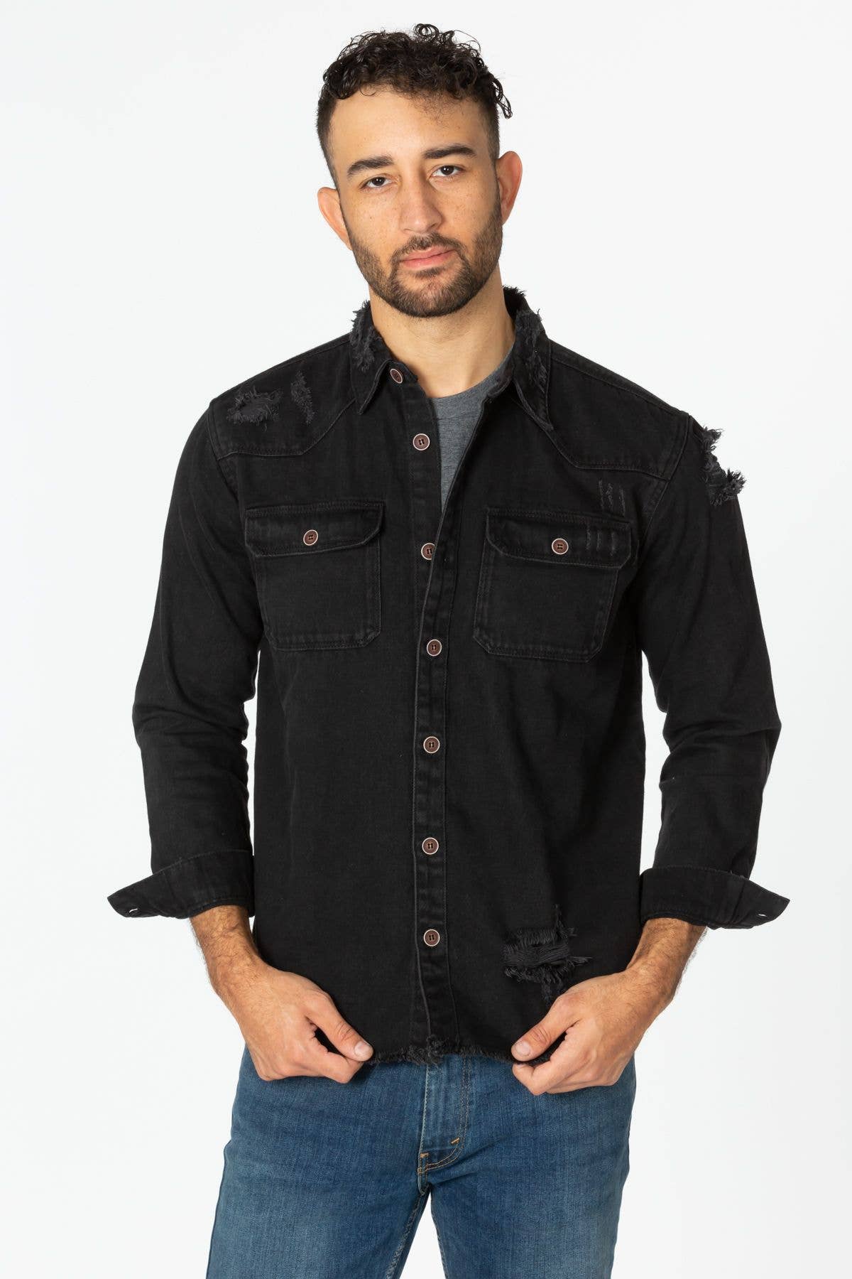 Distressed Black Denim Shirt